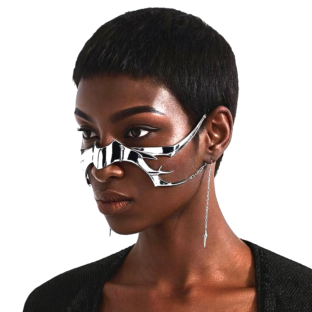 Afrofuturistic Silver  Metal Unisex Face Jewelry
