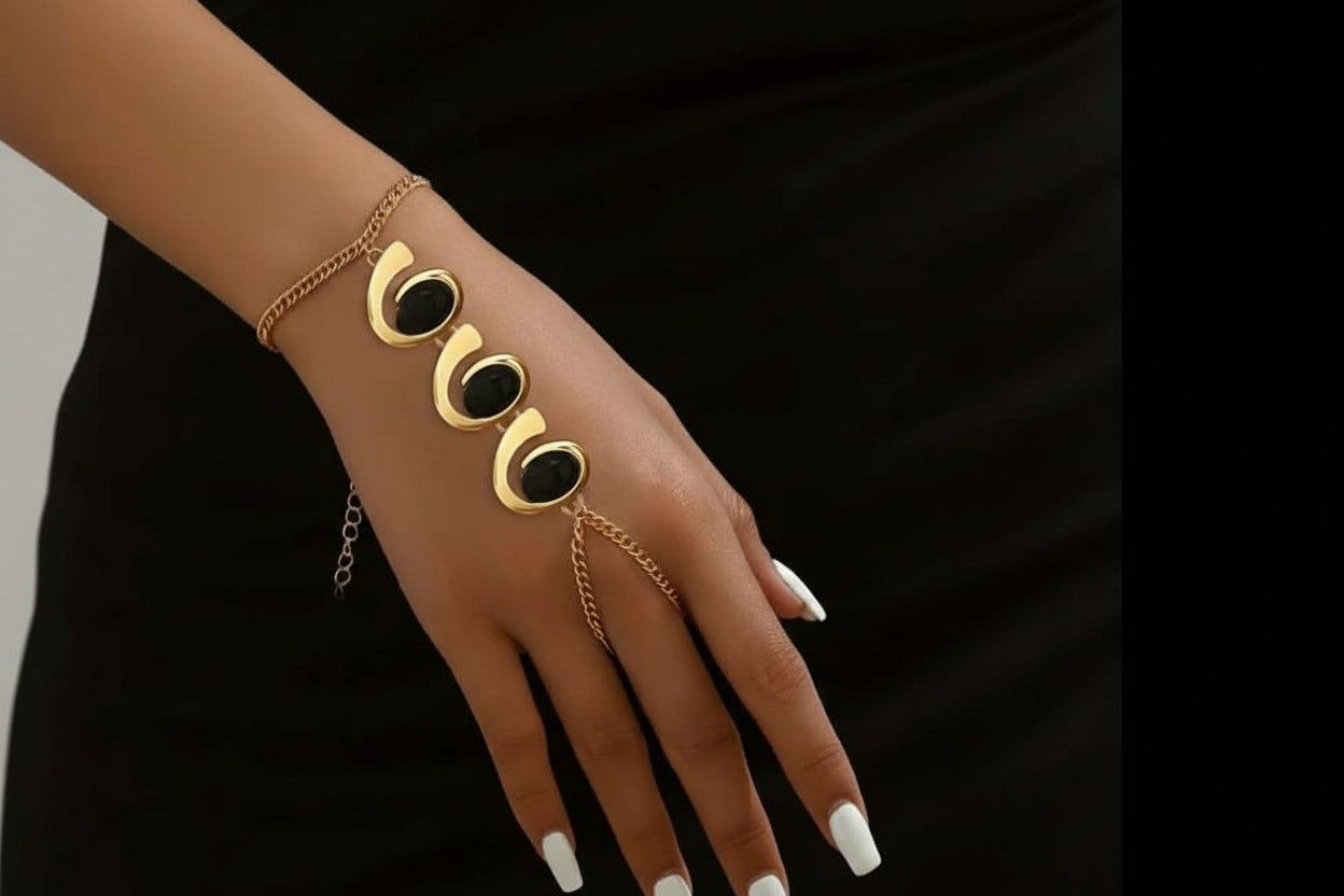 Black Moons Gold Hand Bracelet