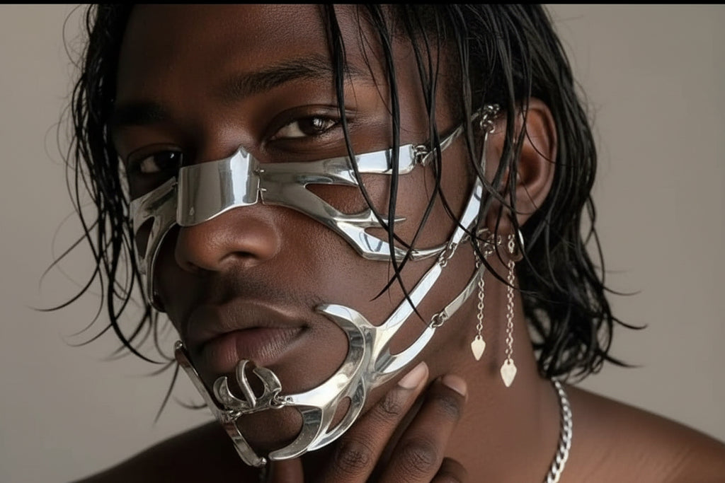 Afrofuturistic Silver  Metal Unisex Face Jewelry